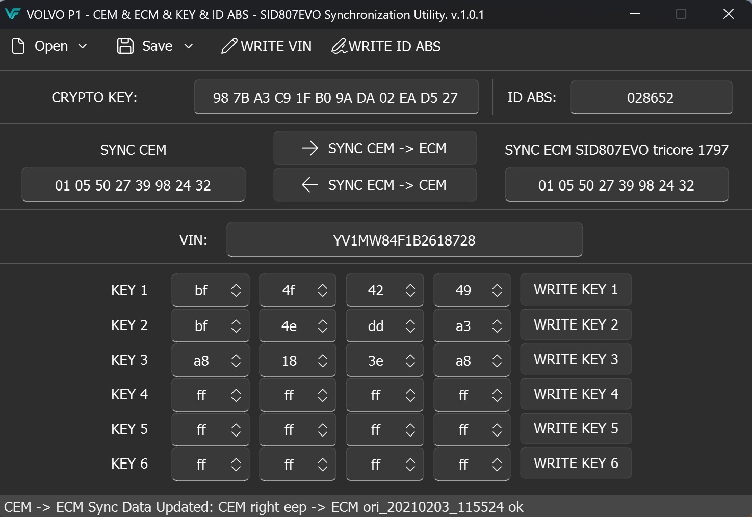 VOLVO P1 - CEM & ECM & KEY & ID ABS - SID807EVO Synchronization Utility