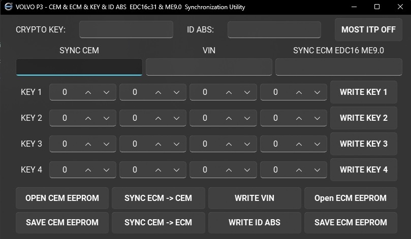 VOLVO P3 - CEM & ECM & KEY & ID ABS EDC16c31 & ME9.0 Synchronization Utility