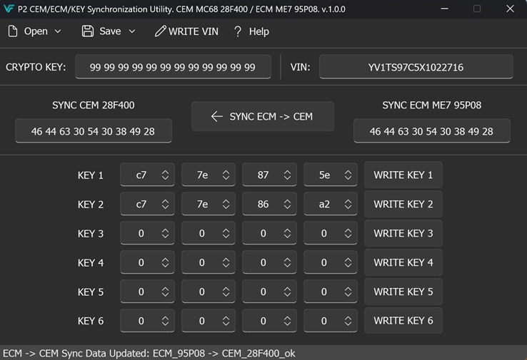 VOLVO P2 - CEM & ECM & KEY Synchronization Utility. CEM MC68 28F400 / ECM ME7 95P08