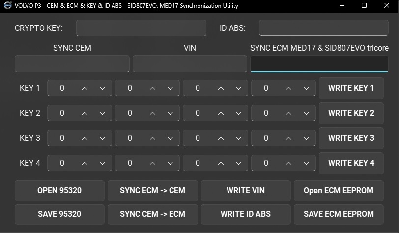 VOLVO P3 V40 - CEM & ECM & KEY & ID ABS -- SID807EVO, MED17 Synchronization Utility