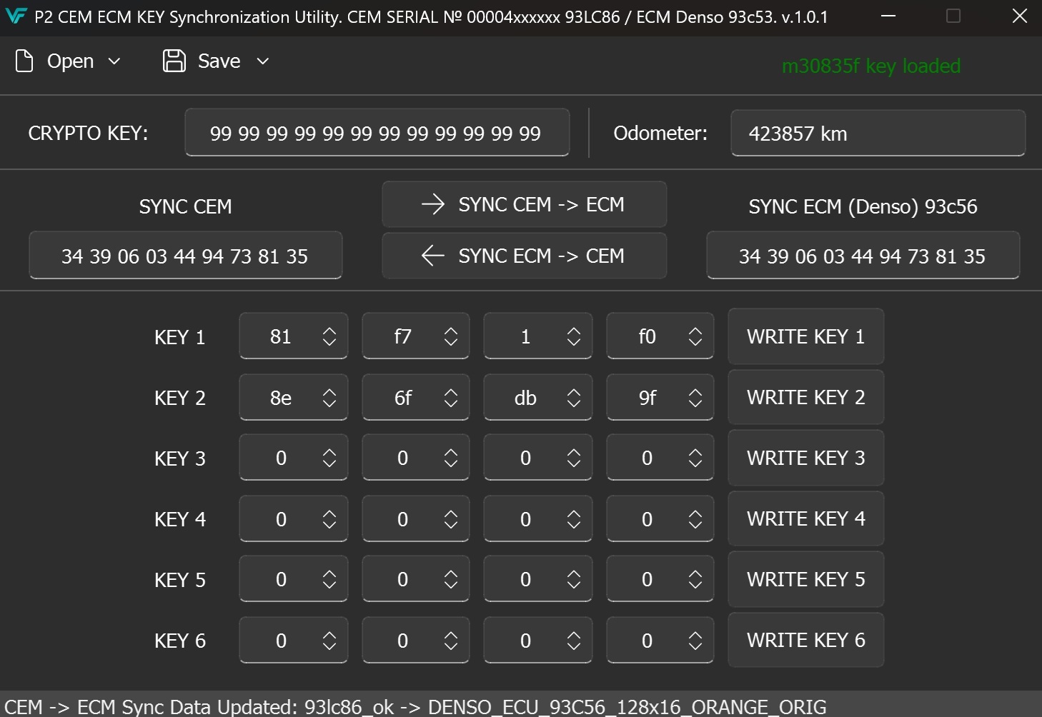 VOLVO P2 - CEM & ECM & KEY Synchronization Utility CEM SERIAL NUMBER 00004xxxxxx CEM 93LC86 - ECM Denso 93c53