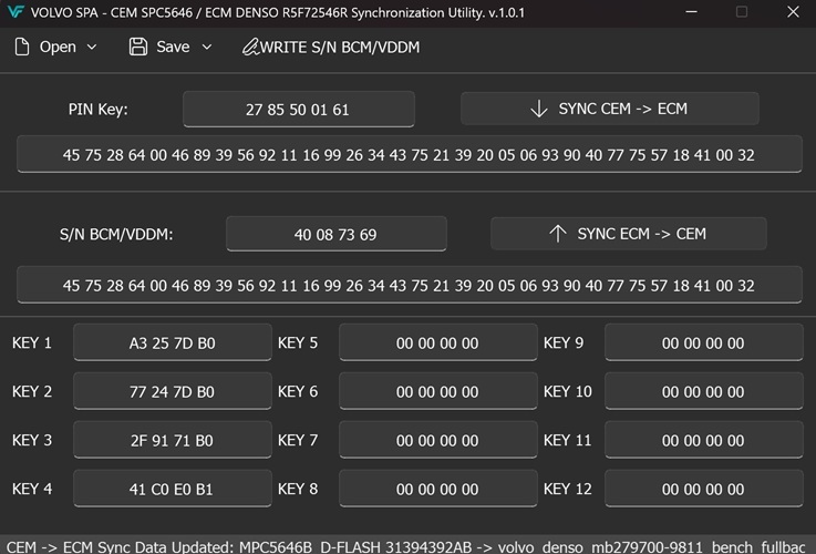VOLVO SPA - CEM SPC5646 / ECM DENSO R5F72546R Synchronization Utility