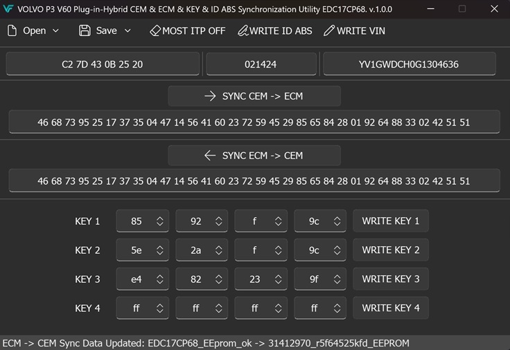 VOLVO P3 V60 Plug-in-Hybrid CEM & ECM & KEY & ID ABS Synchronization Utility EDC17CP68