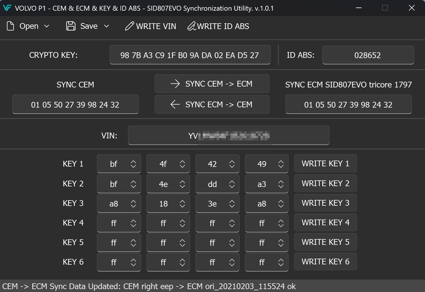 VOLVO P1 - CEM & ECM & KEY & ID ABS - SID807EVO Synchronization Utility