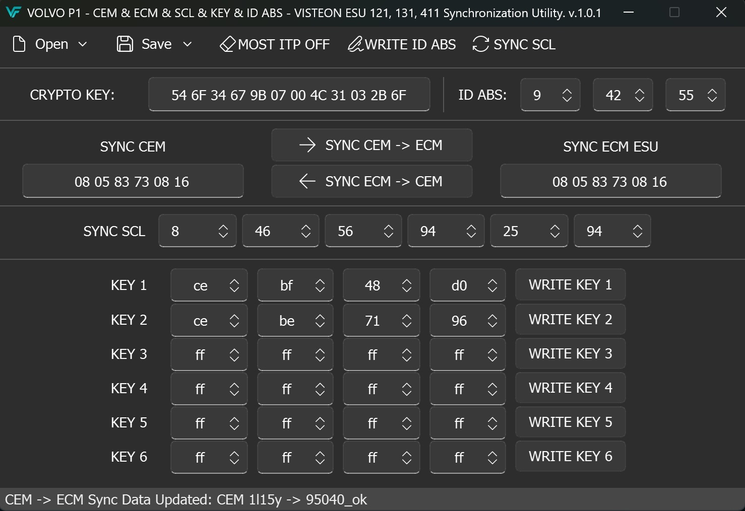 VOLVO P1 - CEM & ECM & SCL & KEY & ID ABS - VISTEON ESU 121, 131, 411 Synchronization Utility