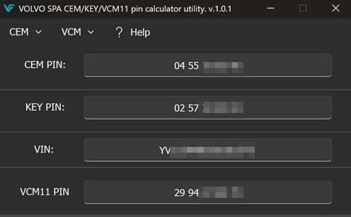 VOLVO SPA СEM & KEY & VCM11 pin calculator utility