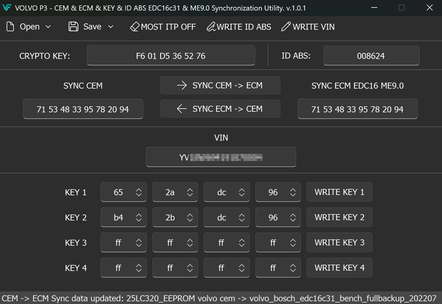 VOLVO P3 - CEM & ECM & KEY & ID ABS EDC16c31 & ME9.0 Synchronization Utility