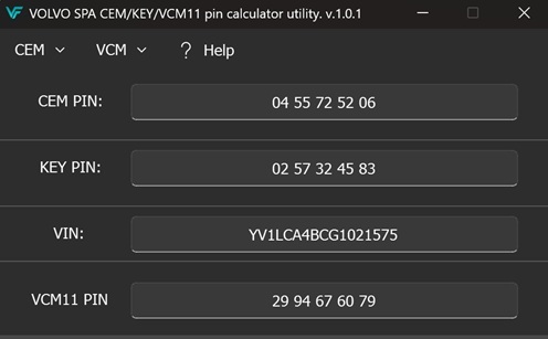 VOLVO SPA СEM & KEY & VCM11 pin calculator utility