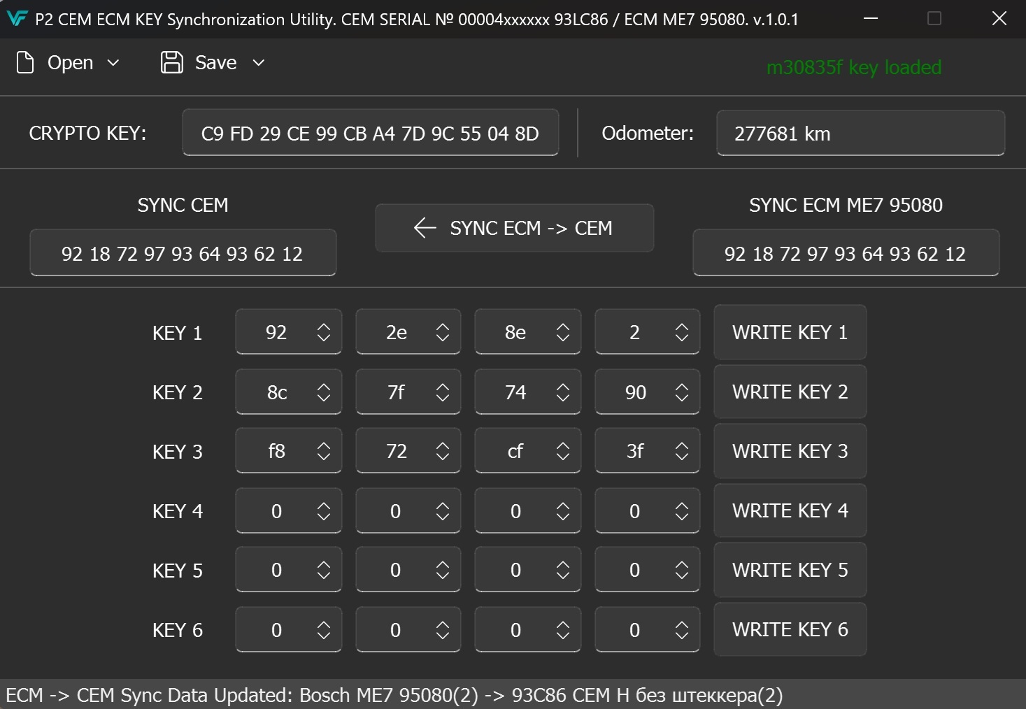 VOLVO P2 - CEM & ECM & KEY Synchronization Utility CEM SERIAL NUMBER 00004xxxxxx CEM 93LC86 - ECM ME7 95080