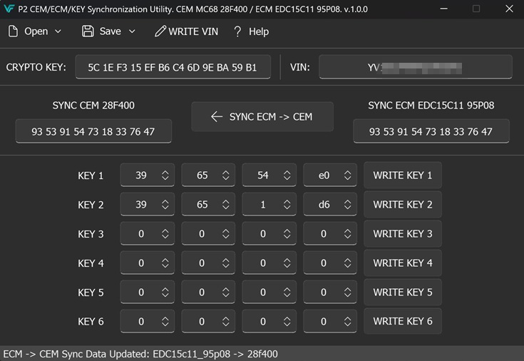 VOLVO P2 - CEM & ECM & KEY Synchronization Utility. CEM MC68 28F400 / ECM EDC15C11 95P08