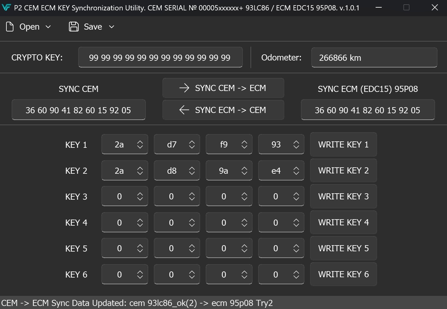 VOLVO P2 - CEM & ECM & KEY Synchronization Utility CEM SERIAL NUMBER 00005xxxxxx+ CEM 93LC86 - ECM EDC15 95P08