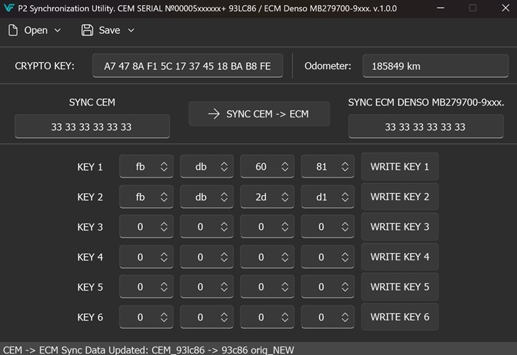 VOLVO P2 - CEM & ECM & KEY Synchronization Utility CEM SERIAL NUMBER 00005xxxxxx+ CEM 93LC86 - ECM Denso MB279700-9xxx