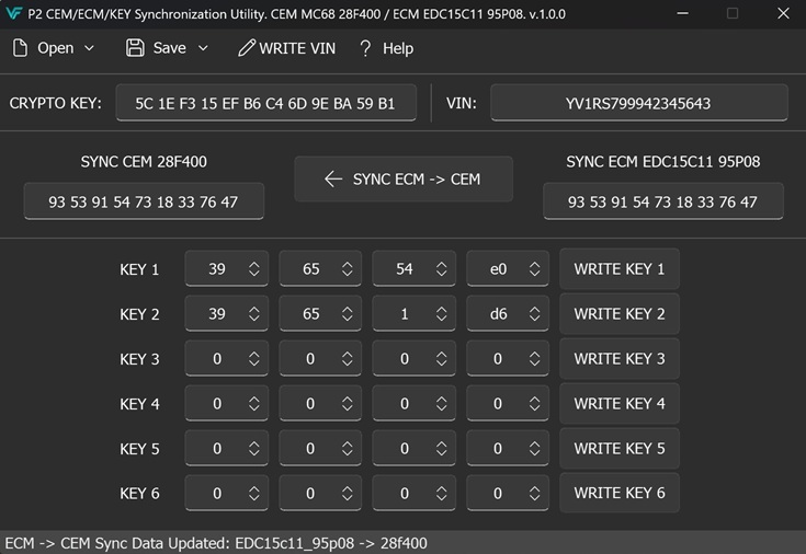 VOLVO P2 - CEM & ECM & KEY Synchronization Utility. CEM MC68 28F400 / ECM EDC15C11 95P08