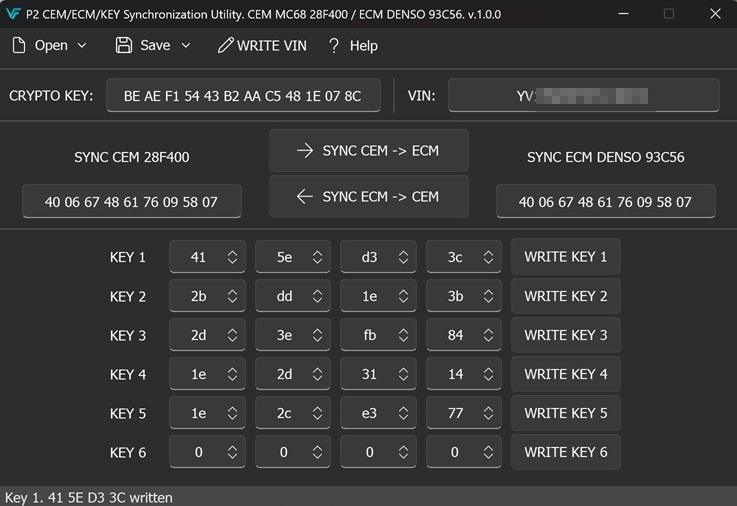 VOLVO P2 - CEM & ECM & KEY Synchronization Utility. CEM MC68 28F400 / ECM DENSO 93C56