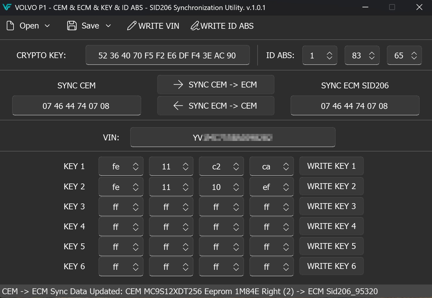 VOLVO P1 - CEM & ECM & KEY & ID ABS - SID206 Synchronization Utility