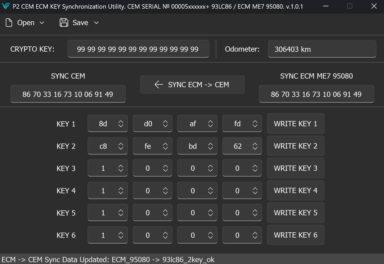 VOLVO P2 - CEM & ECM & KEY Synchronization Utility CEM SERIAL NUMBER 00005xxxxxx+ CEM 93LC86 - ECM ME7 95080