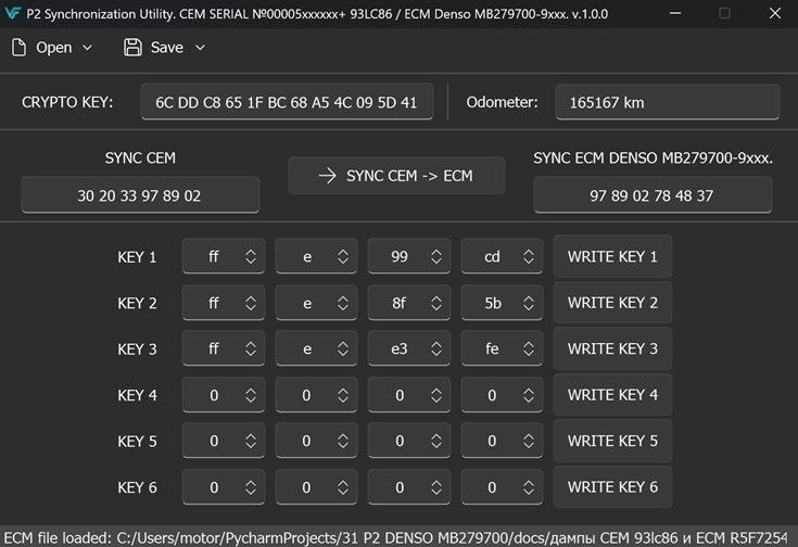 VOLVO P2 - CEM & ECM & KEY Synchronization Utility CEM SERIAL NUMBER 00005xxxxxx+ CEM 93LC86 - ECM Denso MB279700-9xxx