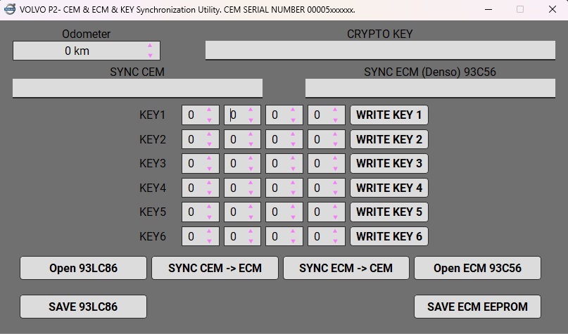 VOLVO P2 - CEM & ECM & KEY Synchronization Utility. CEM SERIAL NUMBER 00005xxxxxx+. CEM 93LC86 - ECM:  Denso 93c53