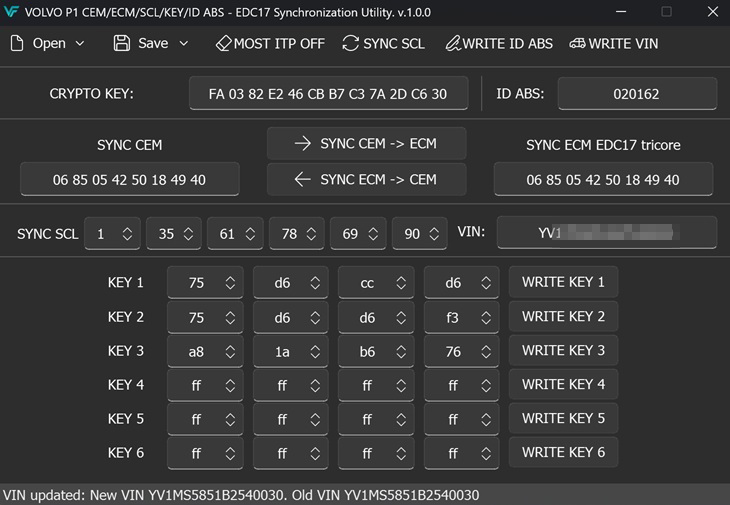 VOLVO P1 - CEM & ECM & SCL & KEY & ID ABS - EDC17 Synchronization Utility