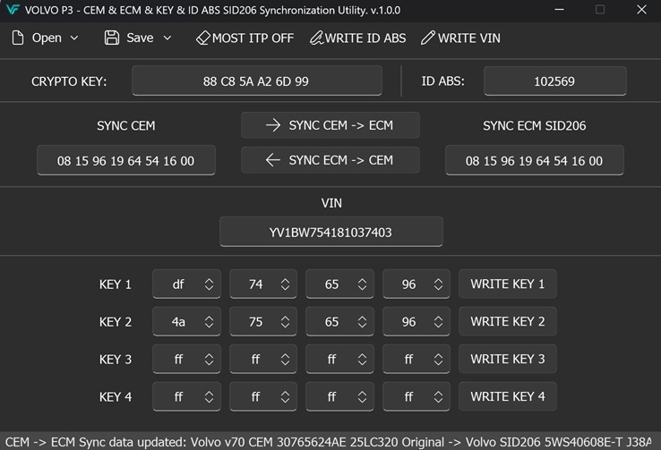 VOLVO P3 - CEM & ECM & KEY & ID ABS SID206 Synchronization Utility