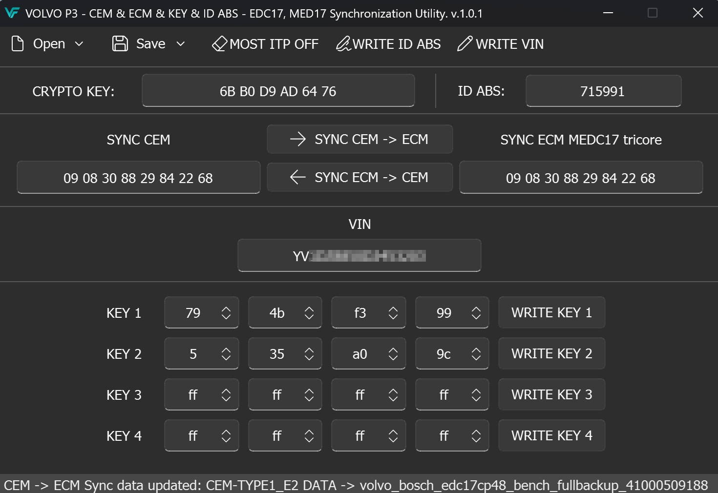 VOLVO P3 - CEM & ECM & KEY & ID ABS -- EDC17, MED17 Synchronization Utility