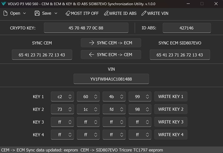 VOLVO P3 V60 S60 - CEM & ECM & KEY & ID ABS SID807EVO Synchronization Utility