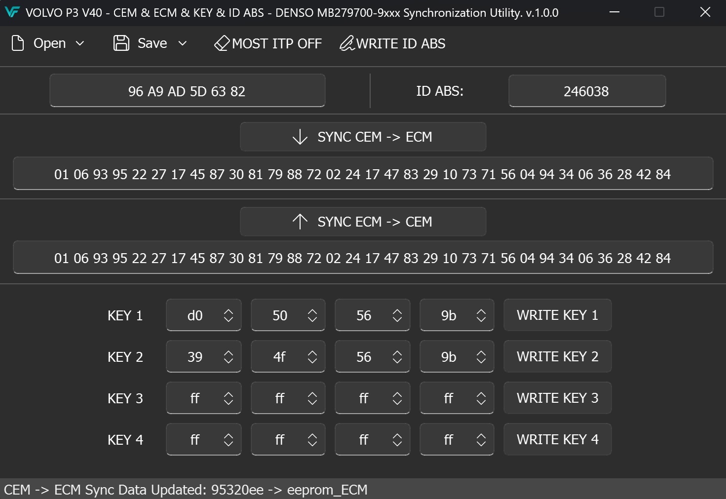 VOLVO P3 V40 - CEM & ECM & KEY & ID ABS - DENSO MB279700-9xxx Synchronization Utility
