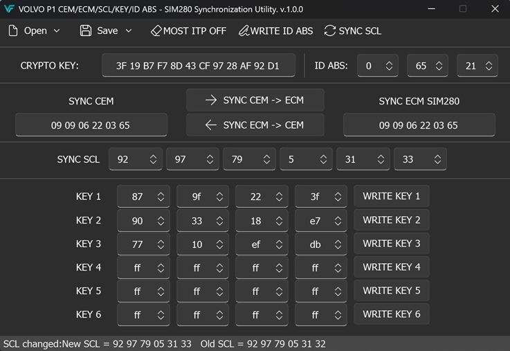 VOLVO P1 - CEM & ECM & SCL & KEY & ID ABS - SIM280 Synchronization Utility