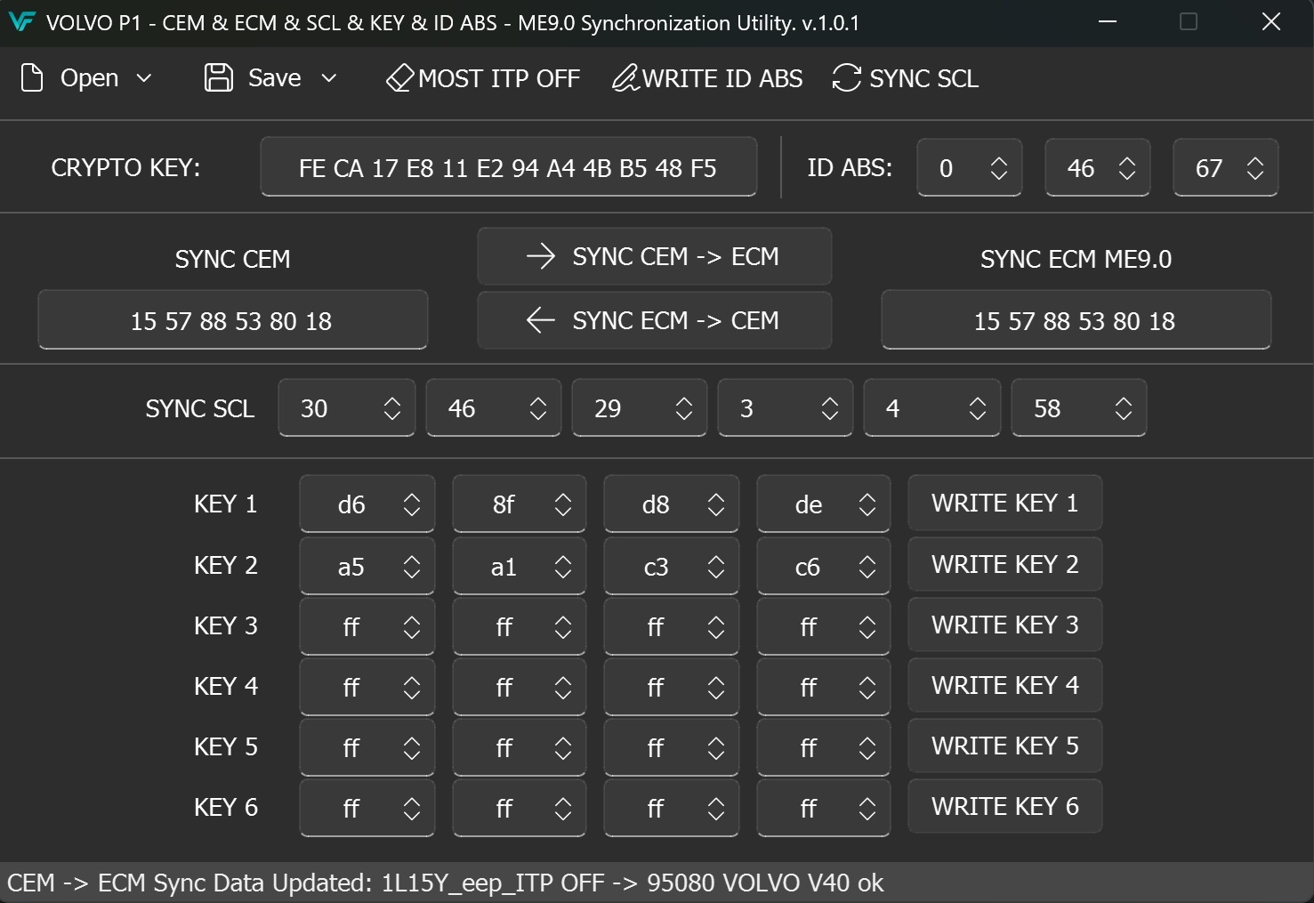 VOLVO P1 - CEM & ECM & SCL & KEY & ID ABS - ME9.0 Synchronization Utility