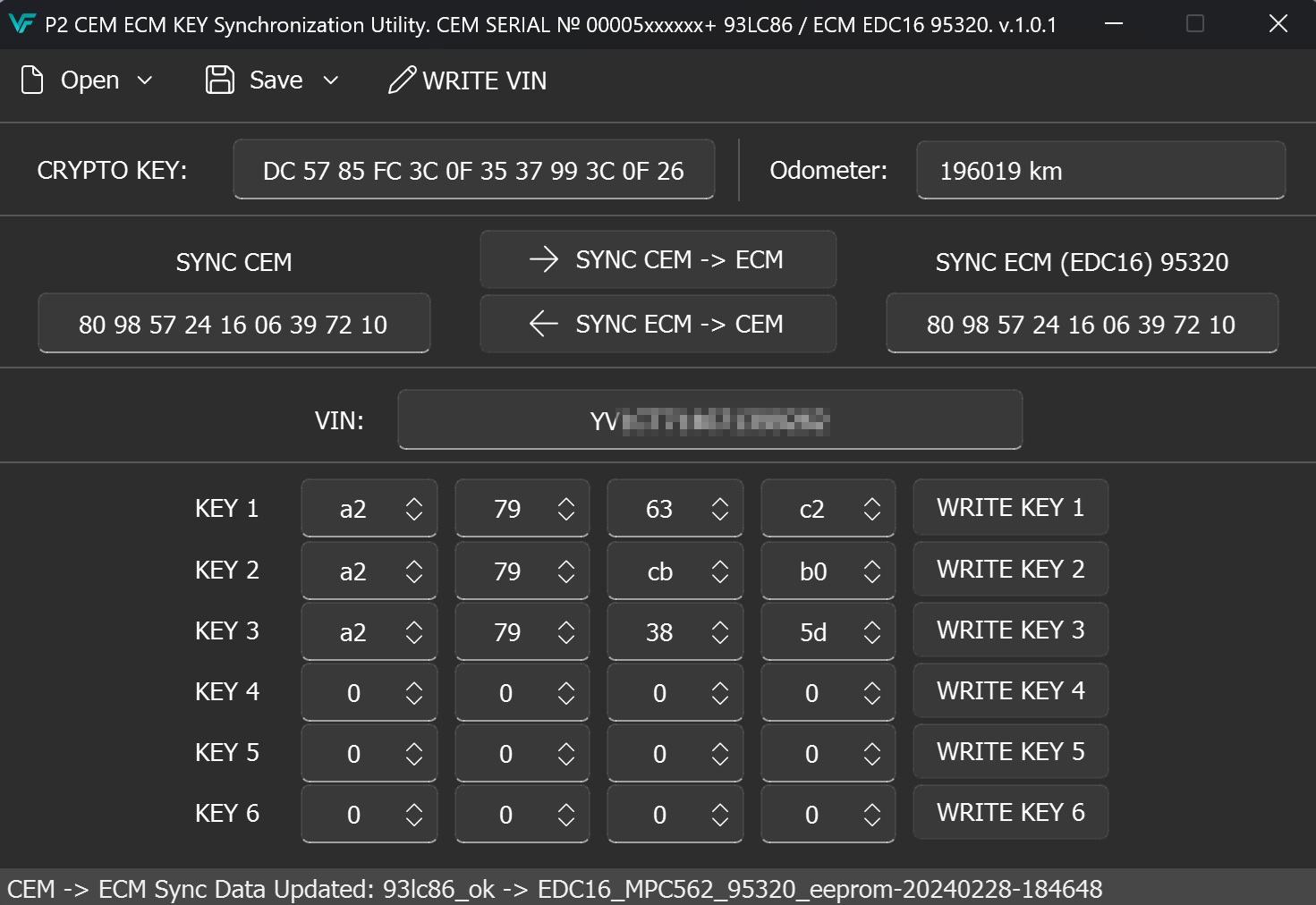 VOLVO P2 - CEM & ECM & KEY Synchronization Utility CEM SERIAL NUMBER 00005xxxxxx+ CEM 93LC86 - ECM EDC16 95320
