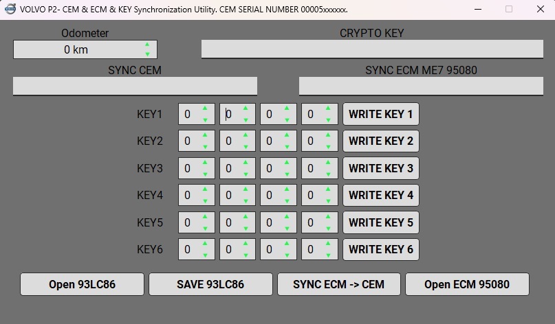 VOLVO P2 - CEM & ECM & KEY Synchronization Utility. CEM SERIAL NUMBER 00005xxxxxx+. CEM 93LC86 - ECM: ME7 95080