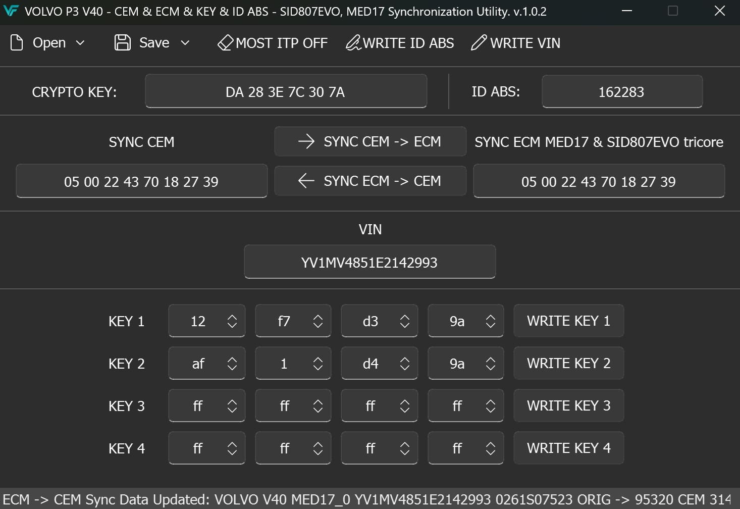 VOLVO P3 V40 - CEM & ECM & KEY & ID ABS - SID807EVO, MED17 Synchronization Utility