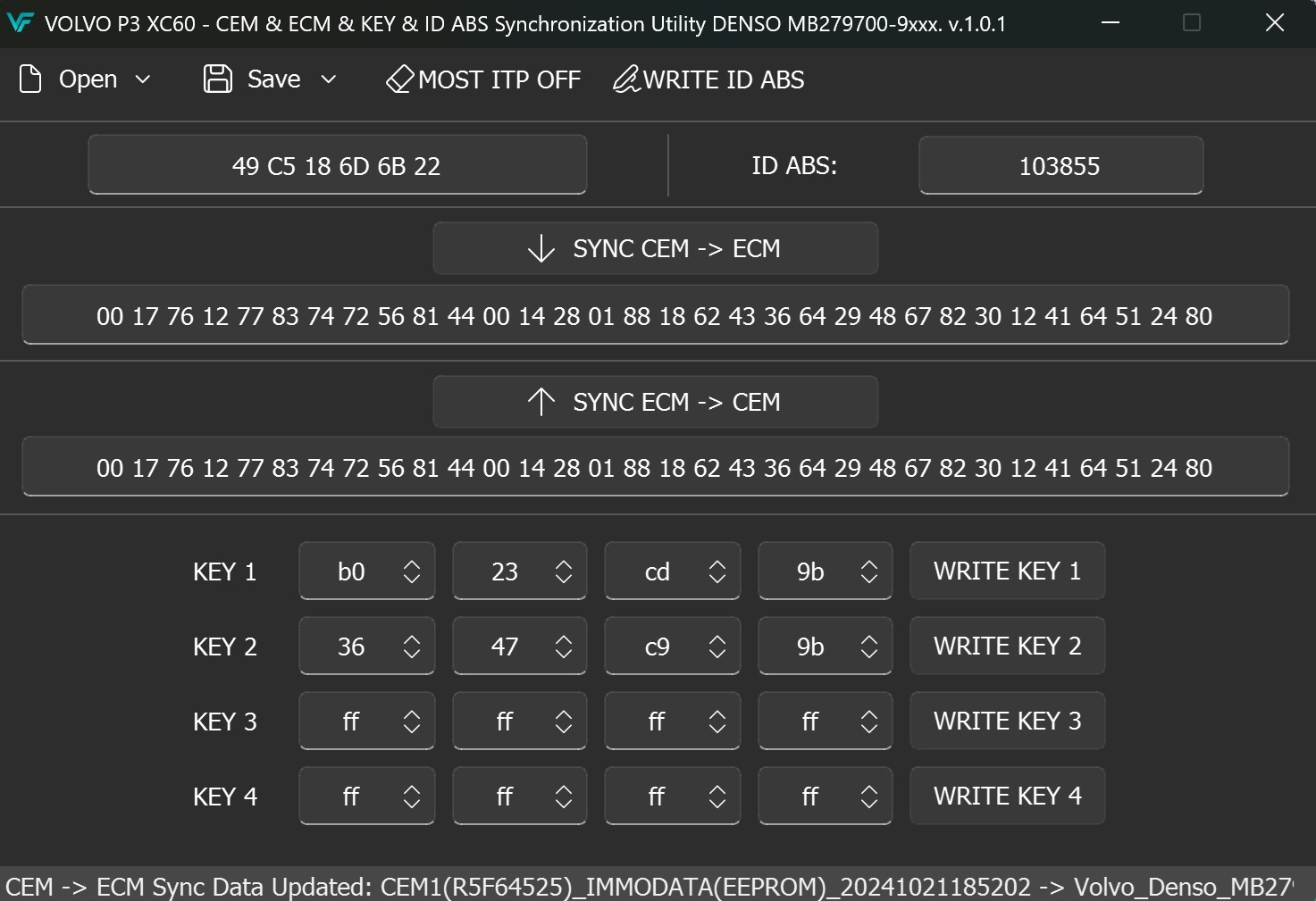 VOLVO P3 XC60 - CEM & ECM & KEY & ID ABS Synchronization Utility DENSO MB279700-9xxx