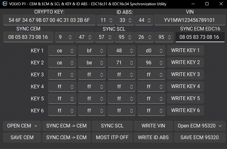 VOLVO P1 - CEM & ECM & SCL & KEY & ID ABS - EDC16c31 & EDC16c34 Synchronization Utility