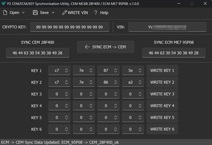 VOLVO P2 - CEM & ECM & KEY Synchronization Utility. CEM MC68 28F400 / ECM ME7 95P08